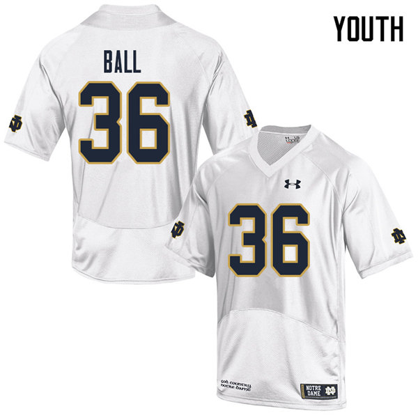 Youth NCAA Notre Dame Fighting Irish #36 Brian Ball Stitched College Under Armour Authentic White Football Jersey LF10G62SH